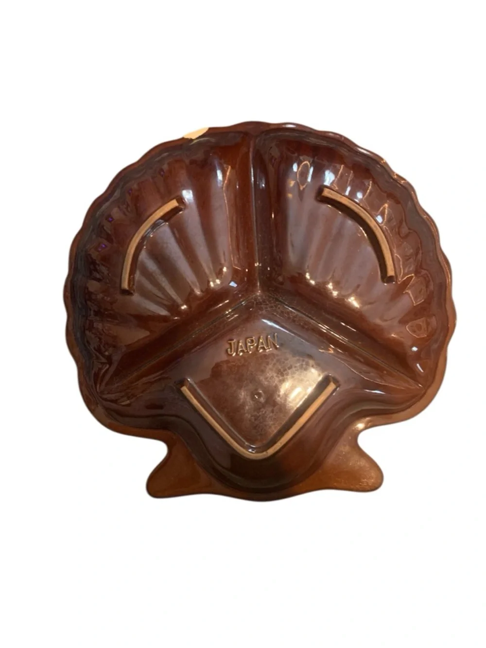 VTG Clam Shell Shaped Serving Dish/Trinket,  Yellow with‎ brown trim, Japan